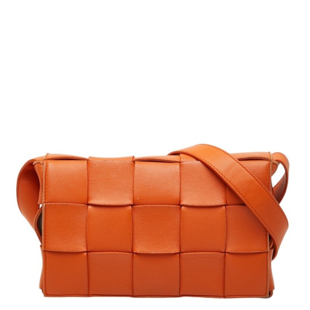 Bottega Veneta Maxi Intrecciato Cassette Crossbody Shoulder Bag, Orange Leath...